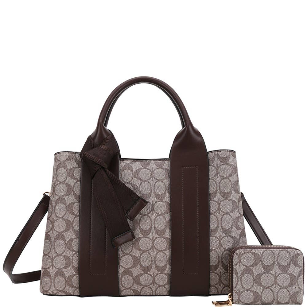 Printed Knot Detail Satchel and Pouch Set