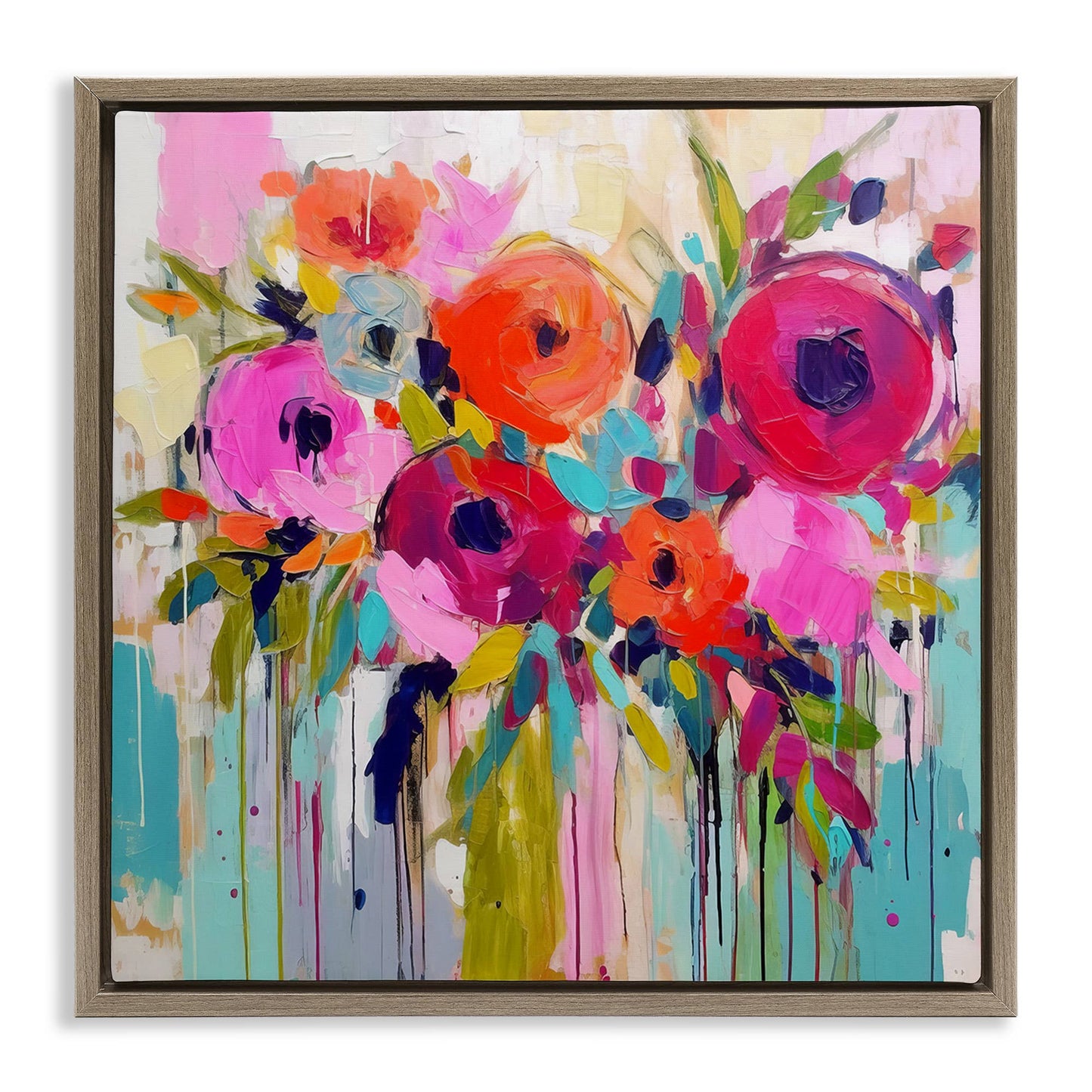 Bold Drip Roses Floater Framed Art