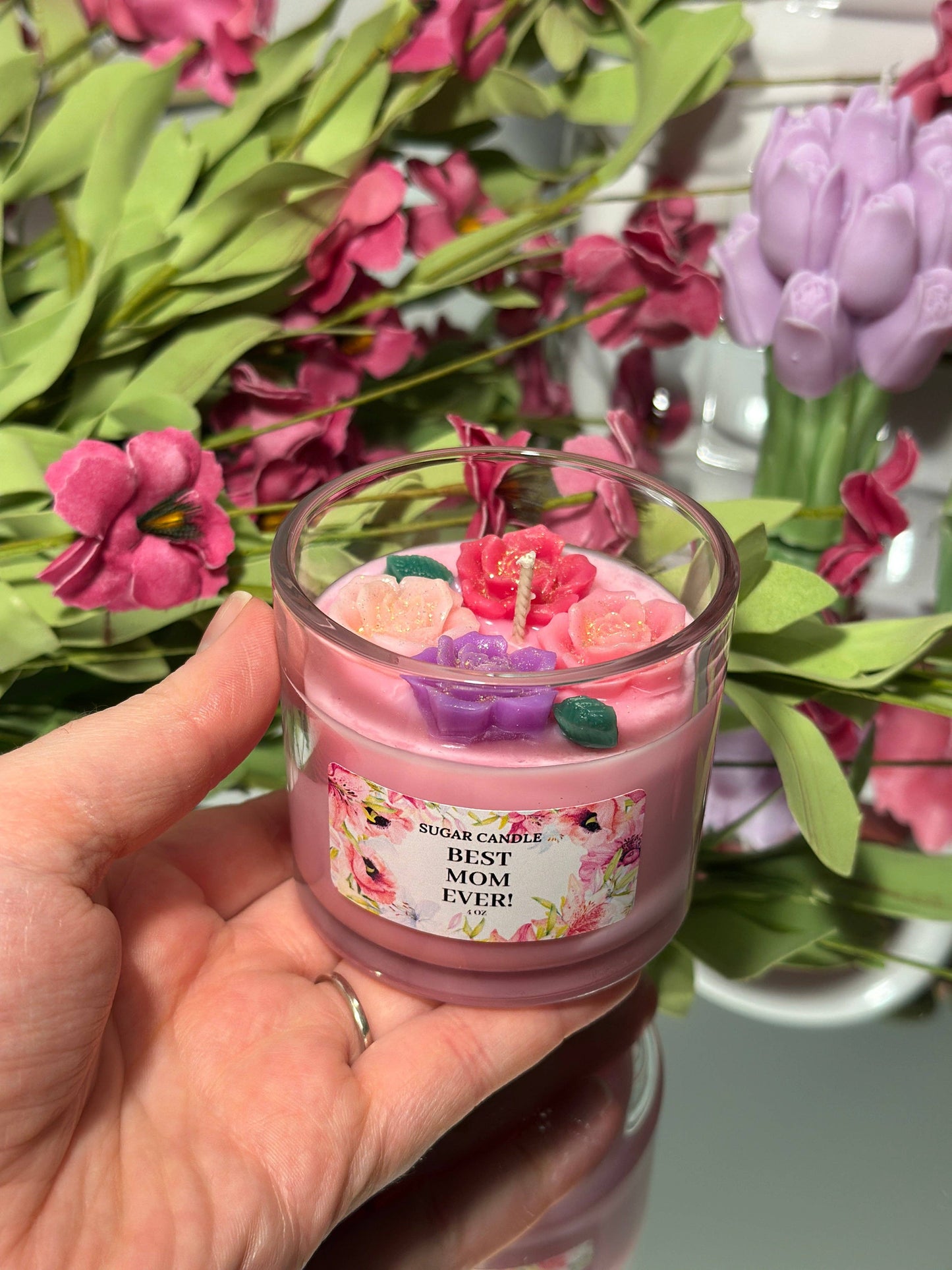 Best Mom Ever – Pink Floral Candle – Mother’s Day Gift