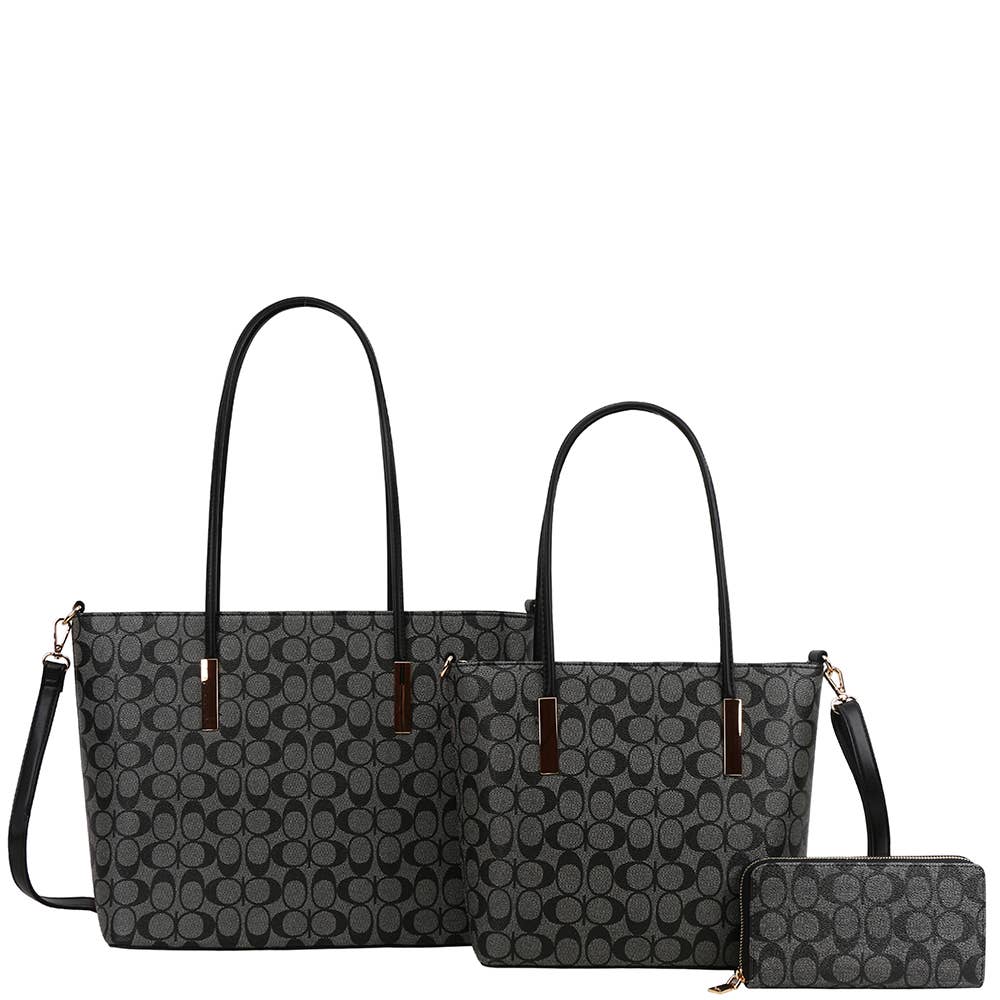3In1 Oval Tote W Matching Bag Wallet Set XFT-8233S