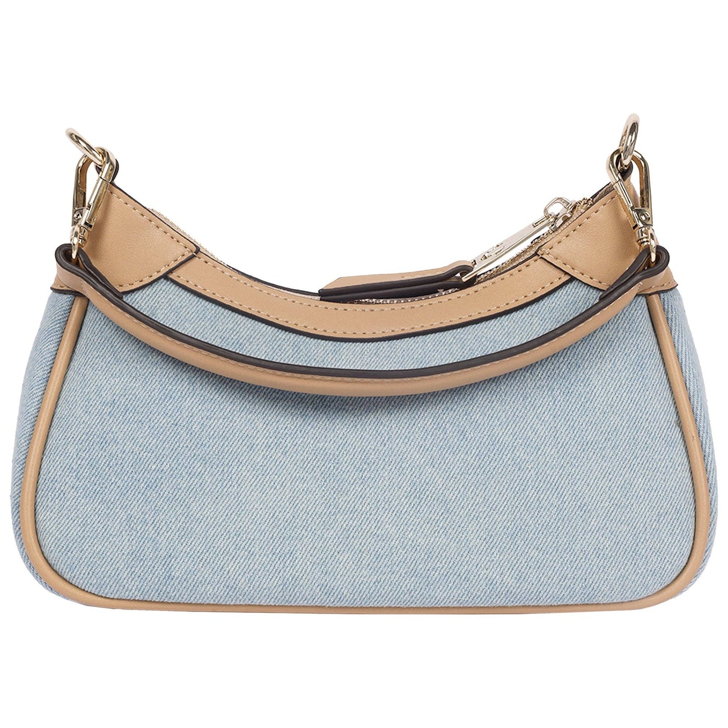 True Religion Blair Denim & PU Shoulder Bag – Logo Denim Mini Shoulder Bag with Detachable Strap (Denim)