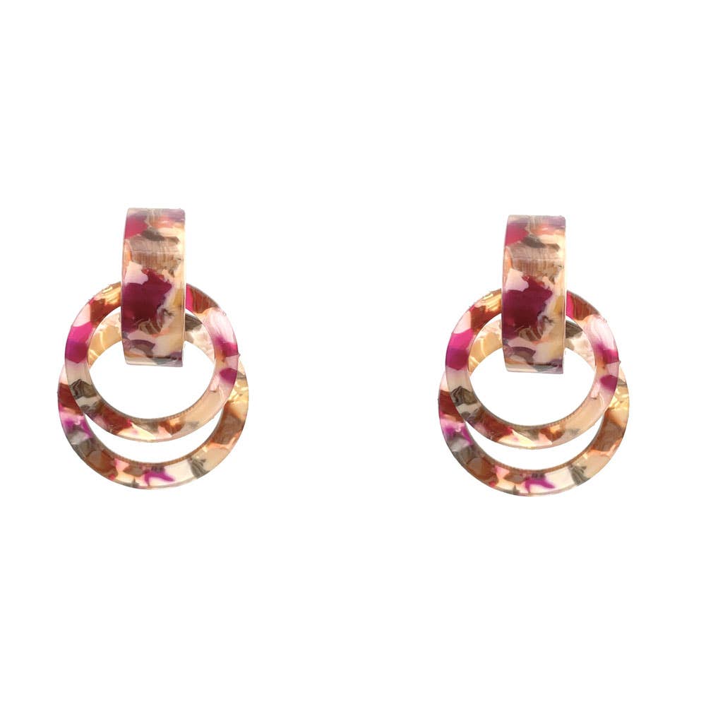 MARBLE RESIN LAYERED CIRCLE DROP EARRING, ME 22015