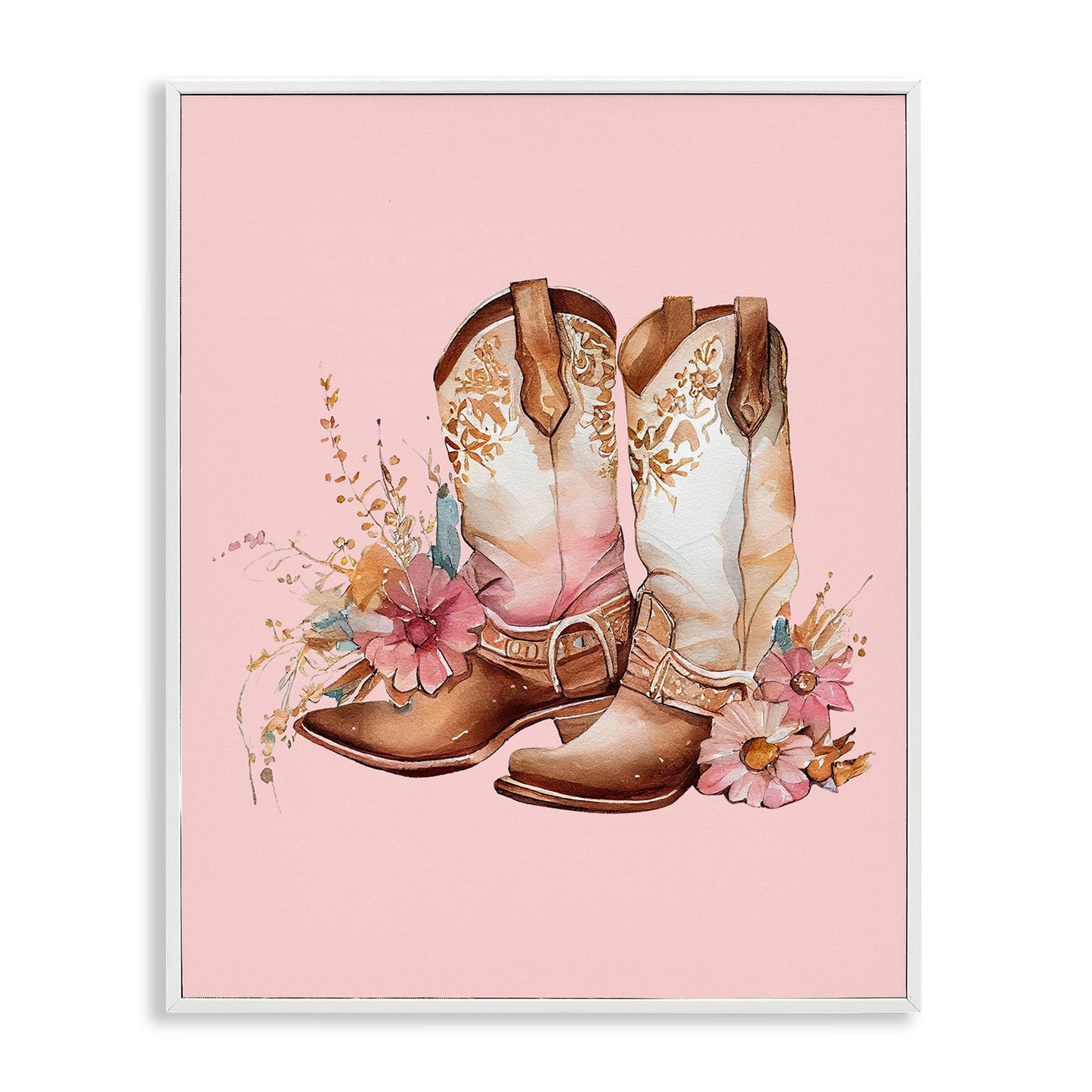 Floral Pink Cowgirl Boots - Framed Wall Art