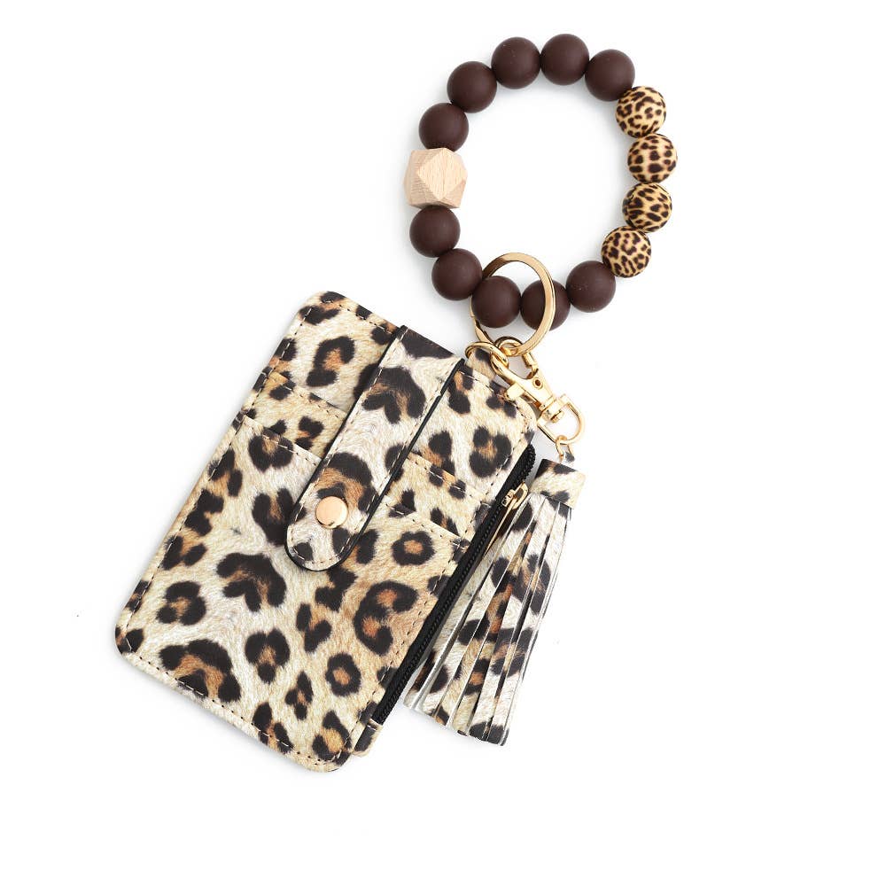 Multi-Colored Leopard Print Bracelet Card Slot Keychain