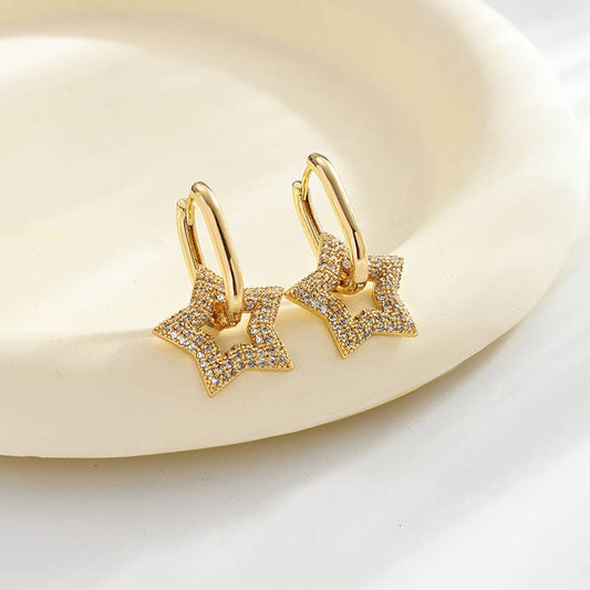 Gold Charm & Diamond Hoop Earrings