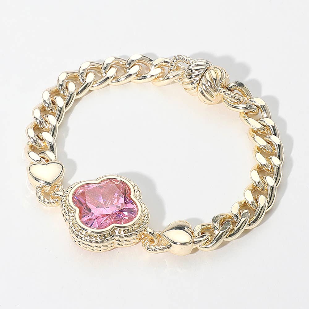 14K Gold Plated CZ Quatrefoil Stone Pointed Magnetic Bracele