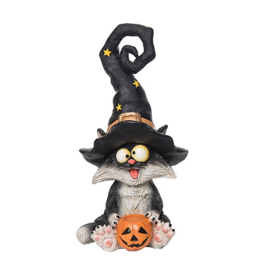 Halloween Black Cat With Witch Hat Figurine