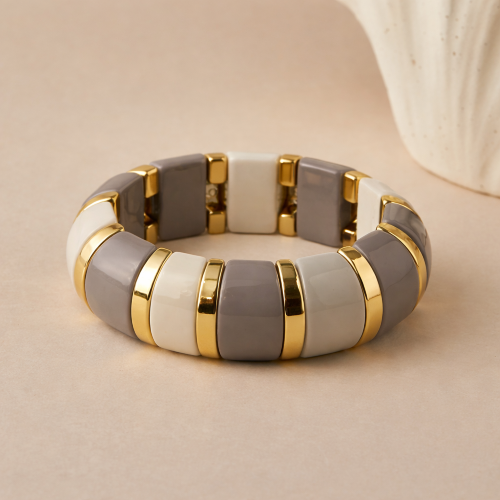 B26121 Bold Acrylic Rectangle Link Stretch Bangle Bracelet