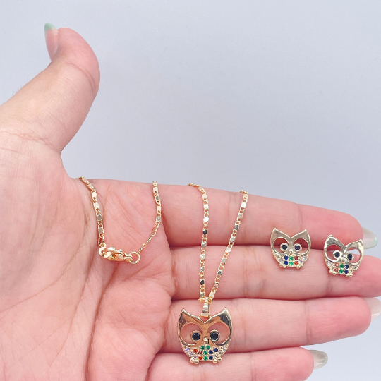 18k Gold Filled Colorful Owl Set, Boo Set