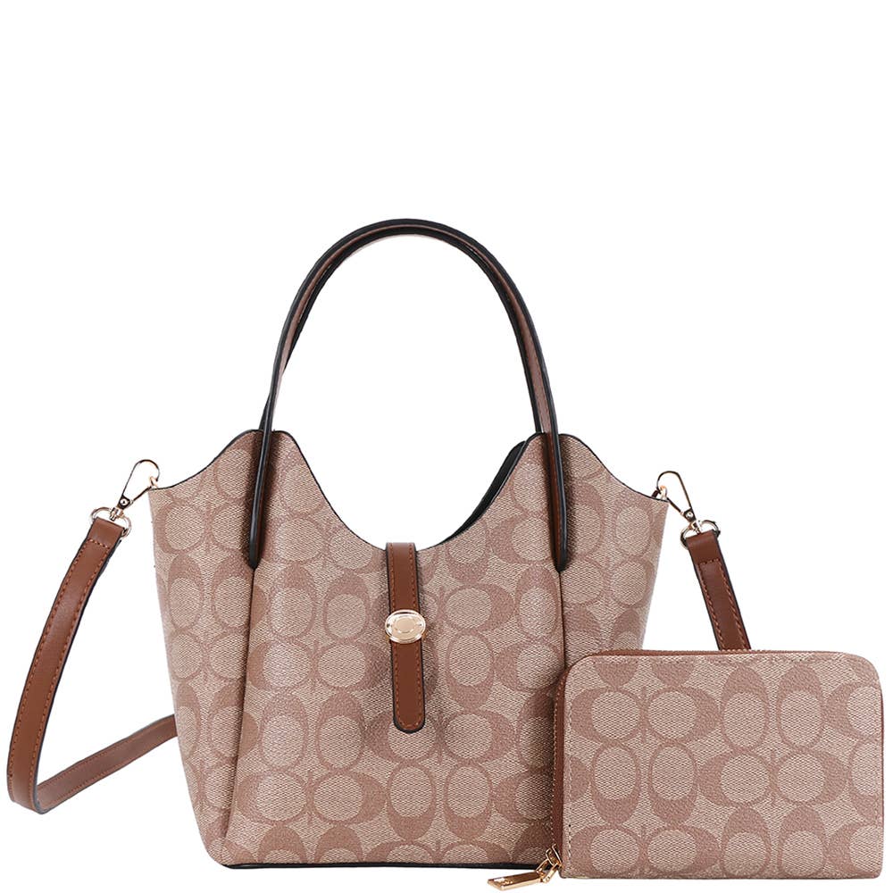 2IN1 OVAL PRINT HANDLE DESIGN SATCHEL W WALLET S, XFT 1298A