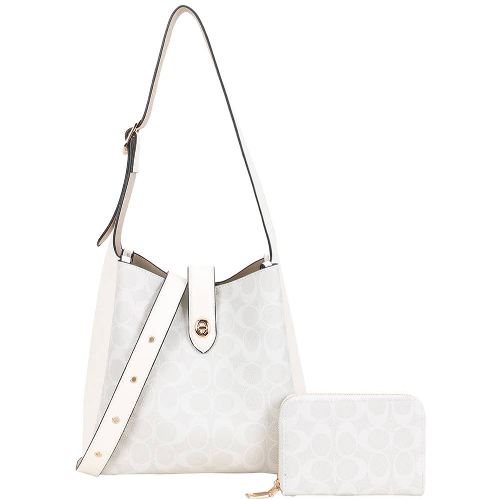 2IN1 OVAL PRINT SHOULDER HOBO BAG W WALLET SET, QFT 1327A
