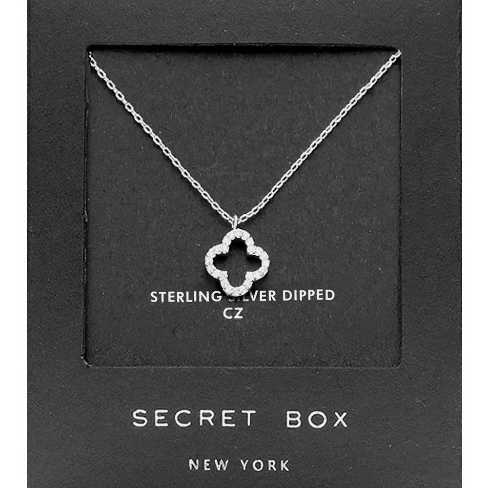 Secret Box _  Sterling Silver Dipped CZ Quatrefoil Pendant Necklace