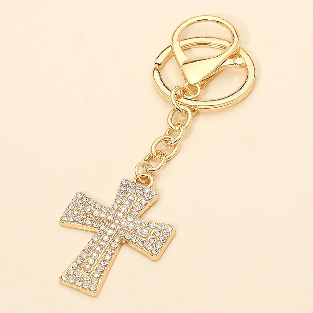 Rhinestone Paved Cross Charm Drop Bag Charm Keychain