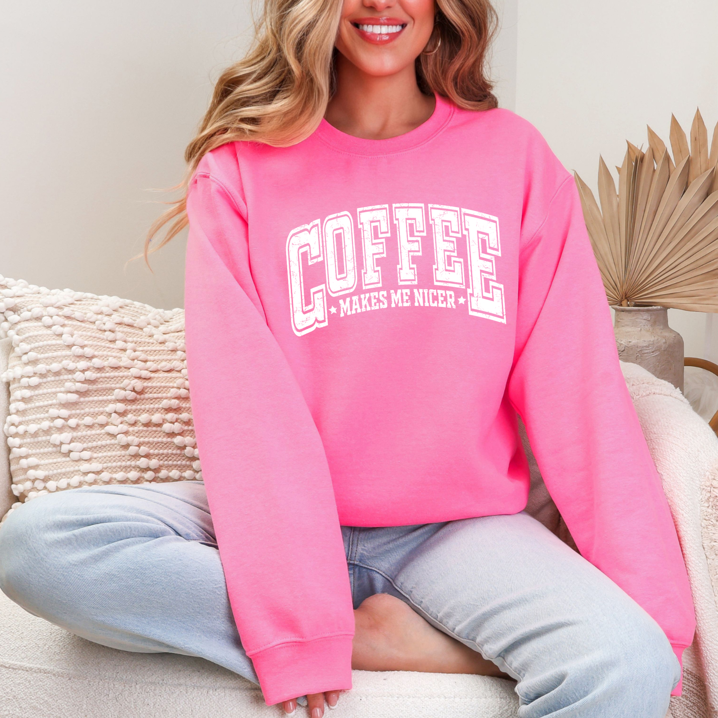 White Coffee Make Me Nicer Graphic Crewneck Sweatshirt