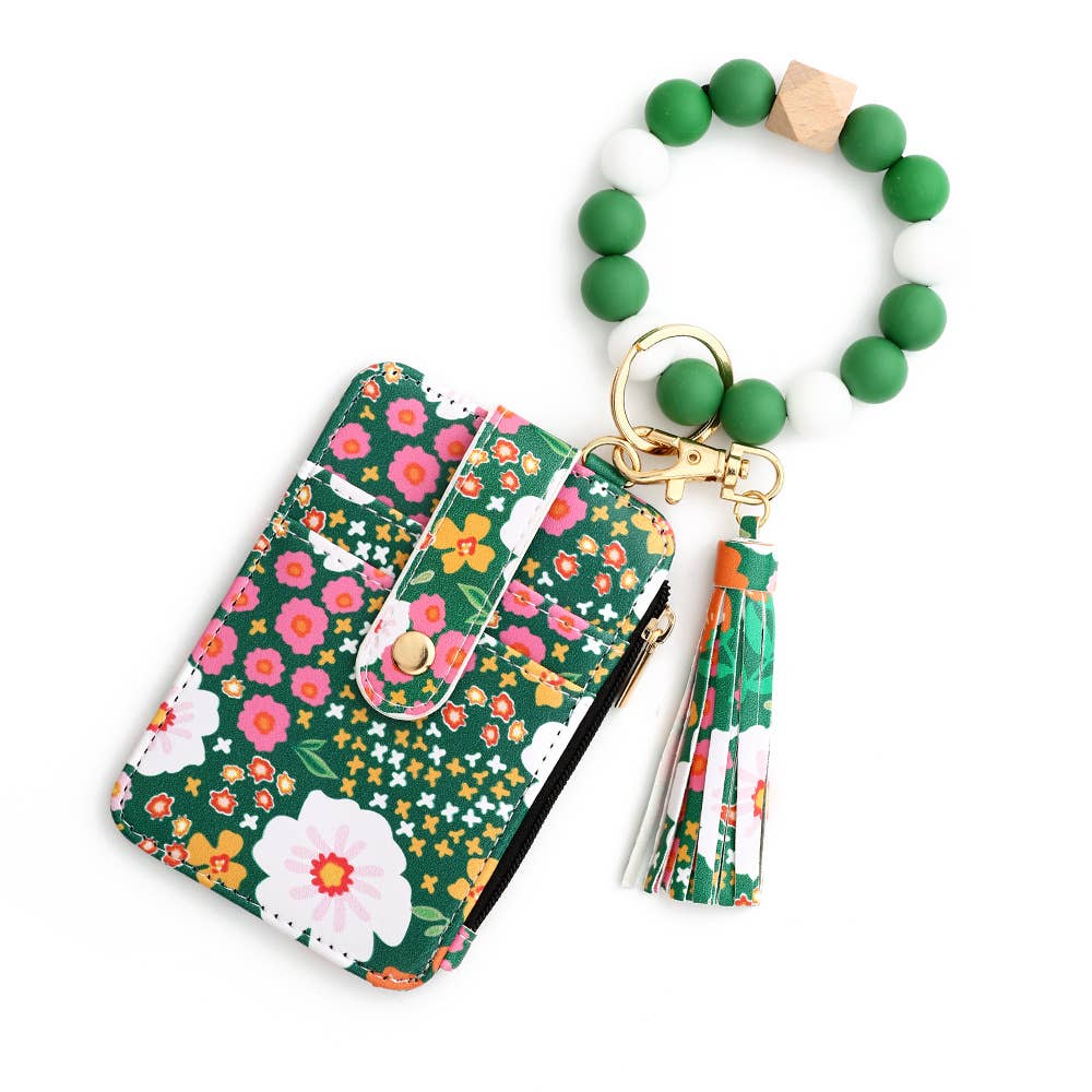 Bracelet Floral Print Card Slot Wallet Keychain