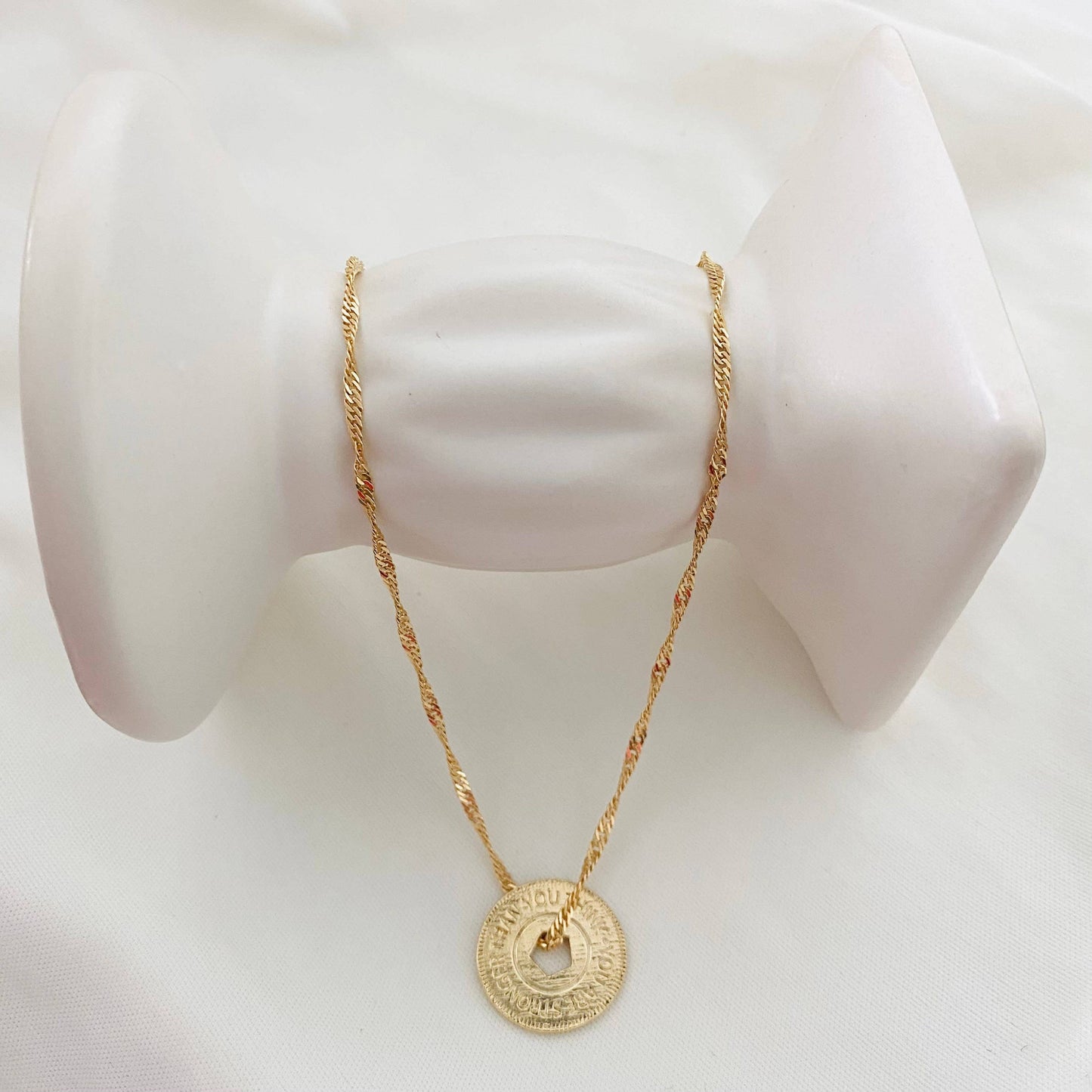 You Are Stronger Than You Think Necklace, Strength Necklace, Warrior Necklace, 18k Gold Filled Inspirational Coin Necklace, Positive Jewelry