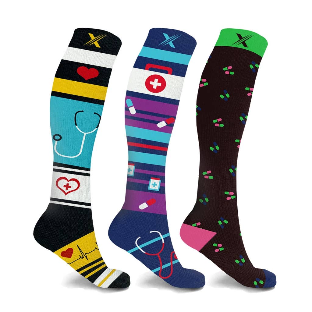 NURSE INSPIRED COMPRESSION SOCKS - 3 ASST STYLES