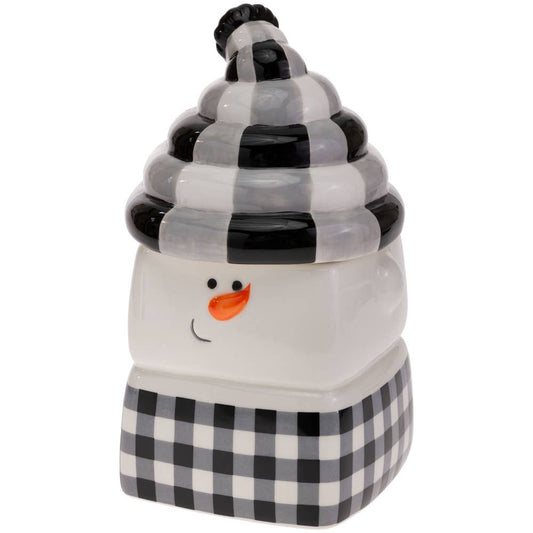 Joyous Black & White Check Snowman Jar Christmas