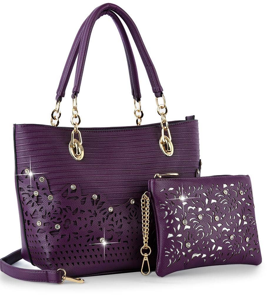 Rhinestone Accent Accessorized Handbag Set