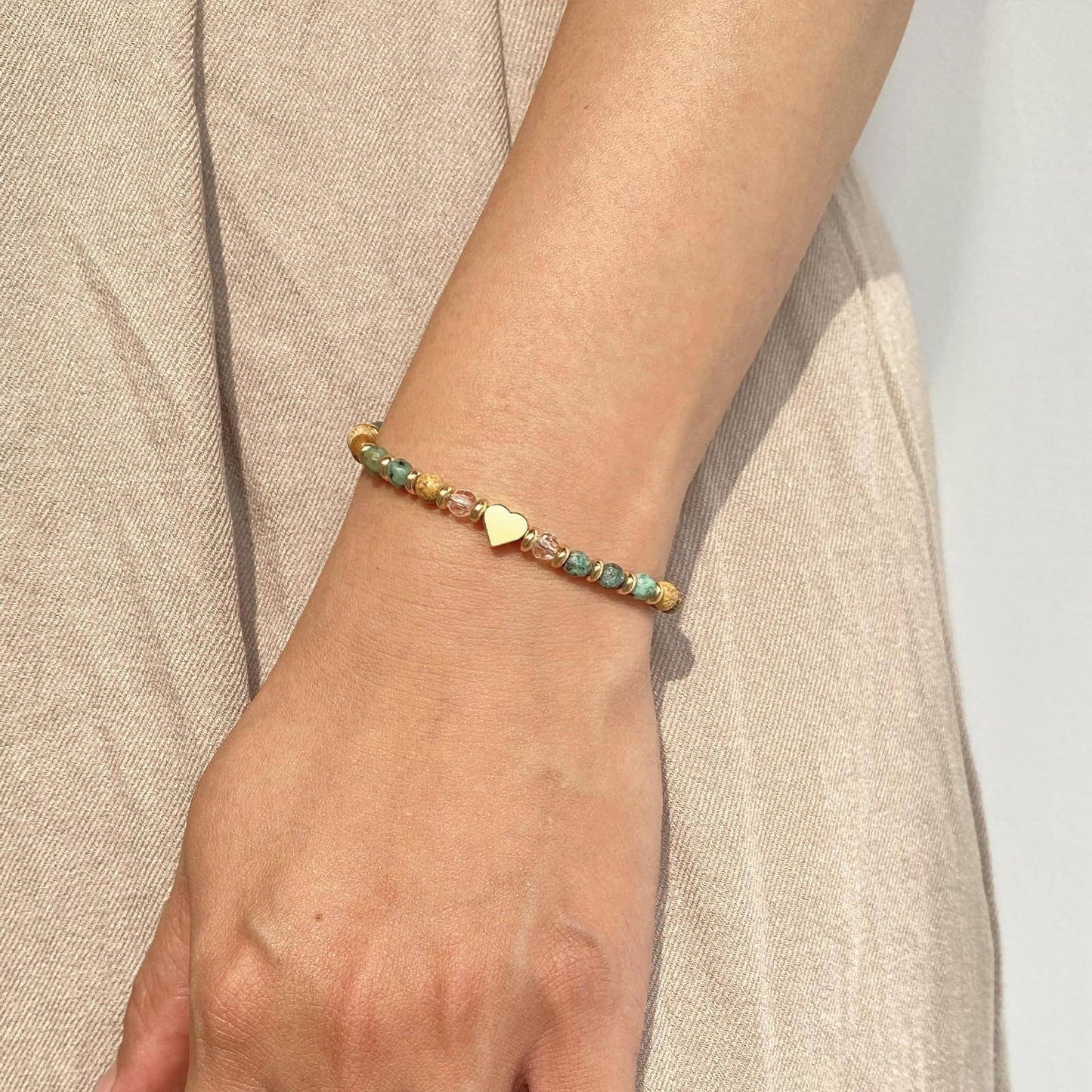 Natural Stone Bead Heart Bracelet