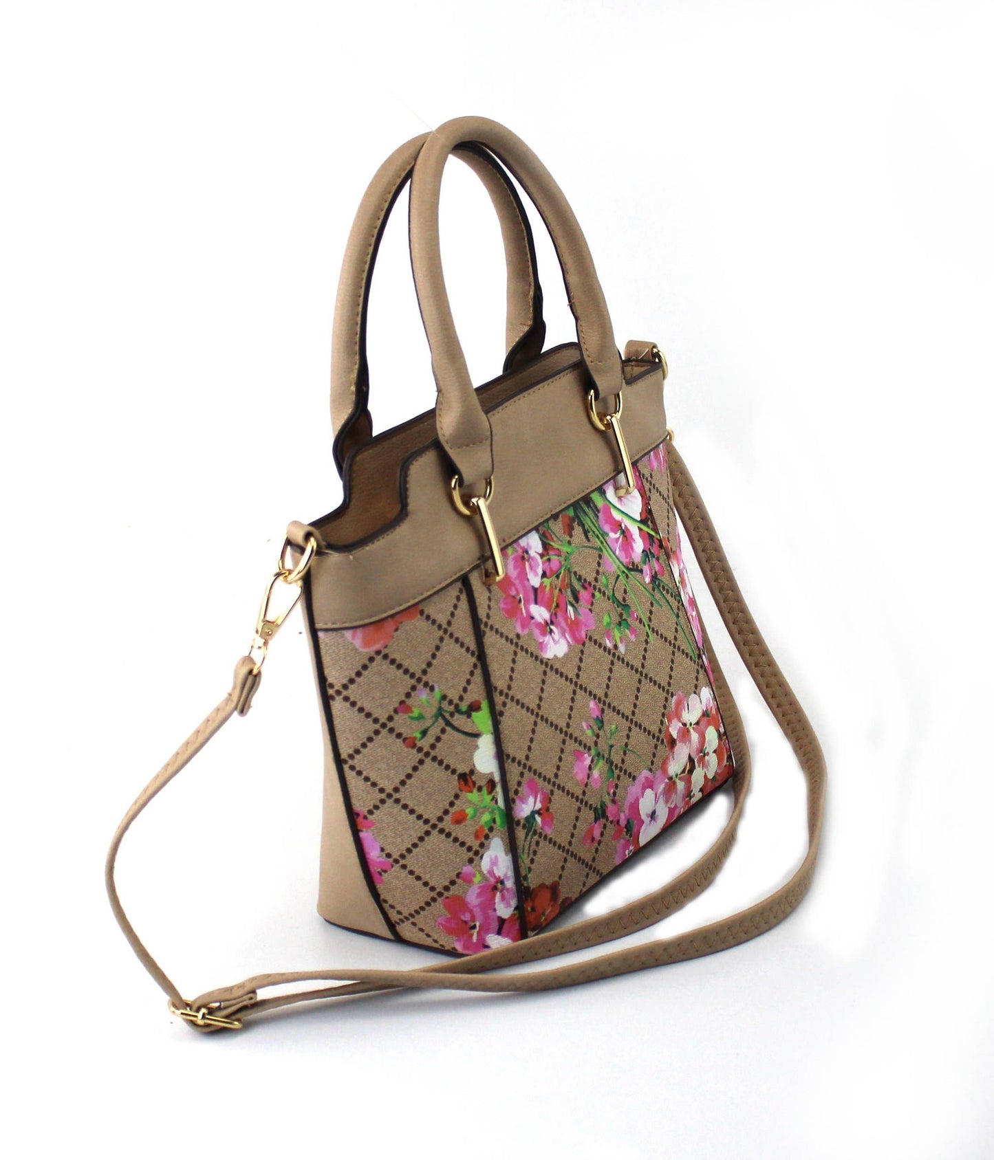 7809A - PU Floral Print Two Color 2 in 1 Tote Bag