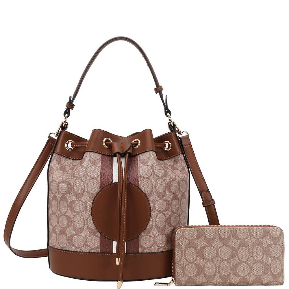 2 In 1 Oval Print Bucket Bag Set