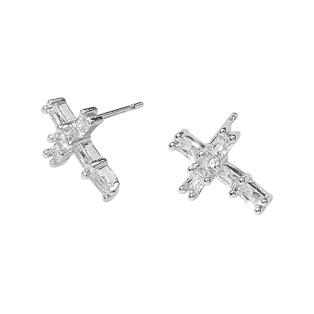 CZ Stone Cross Stud Earrings