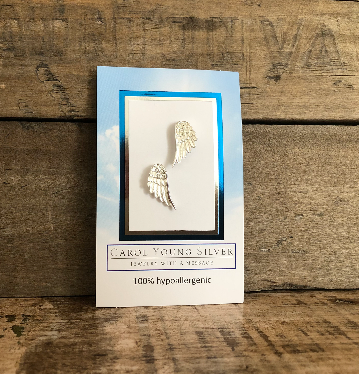 Angel Wing Earrings, Petite / Post on CARD/Jewelry