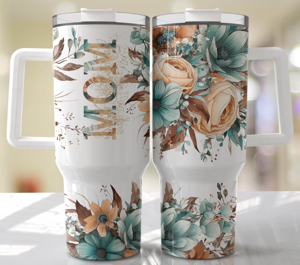 Mom Teal Floral 40oz Tumbler