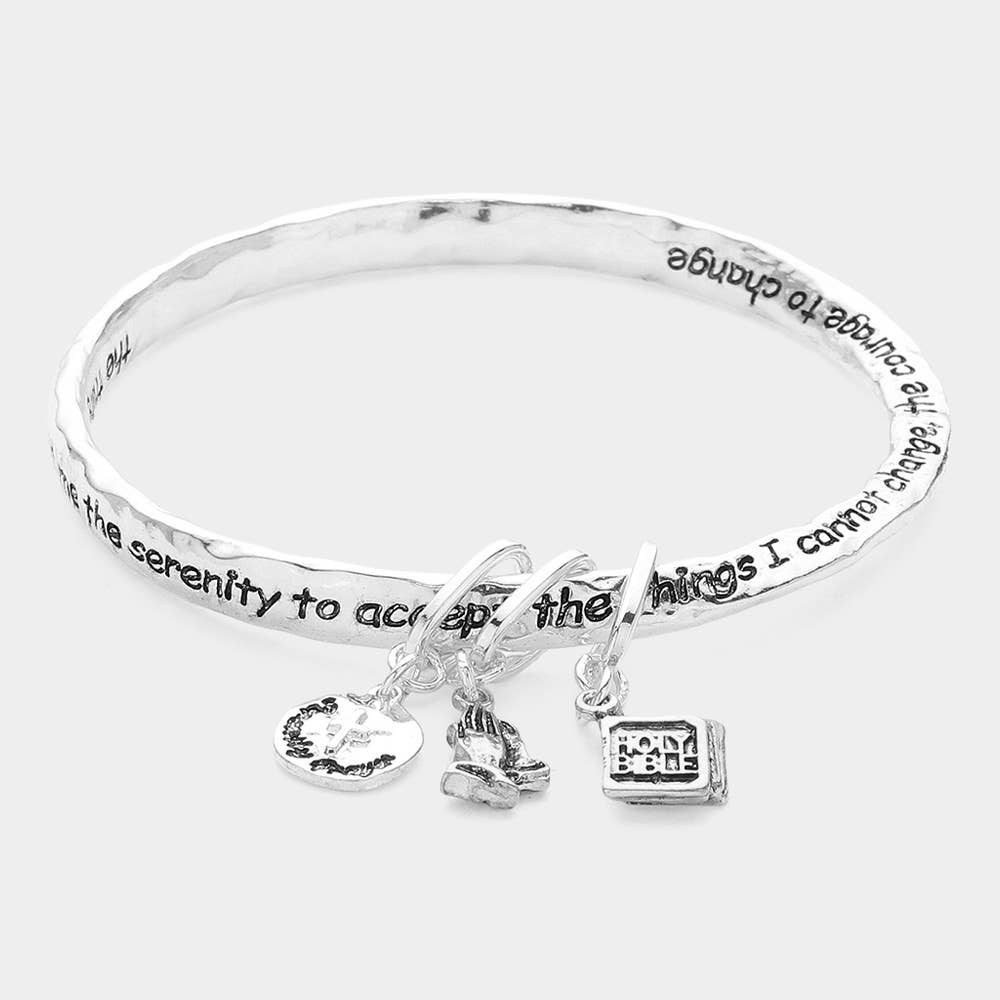 Serenity Prayer Religious Charm Metal Bangle Bracelet
