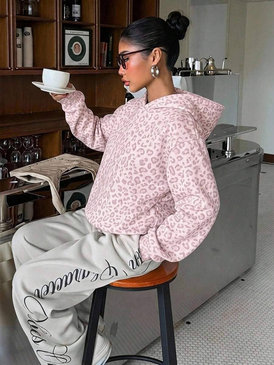 Leopard Print Hoodie Casual Oversized Sweatshirt