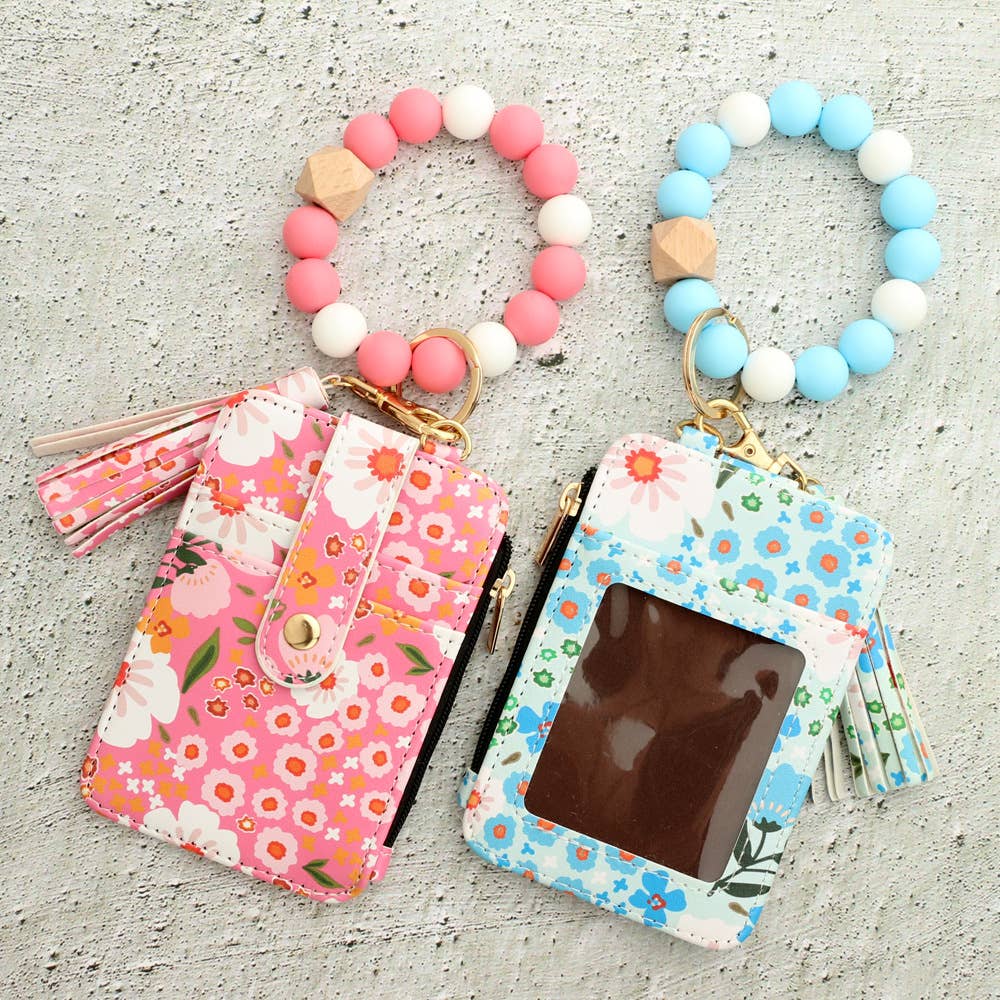 Bracelet Floral Print Card Slot Wallet Keychain