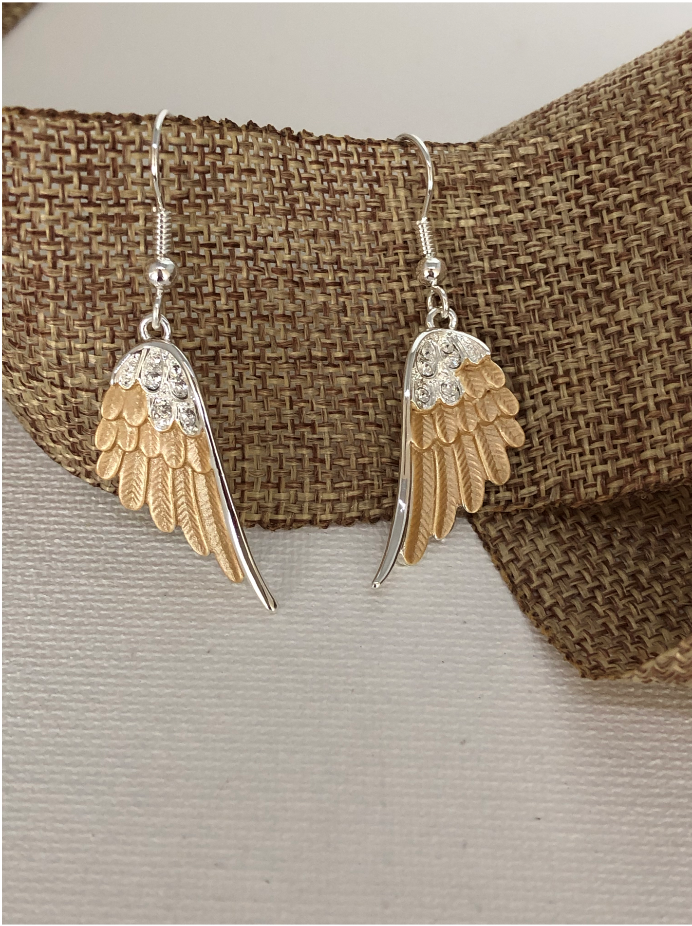 Angel Wings  Earrings /  2 Tone  / Drop Wire on CARD/Jewelry