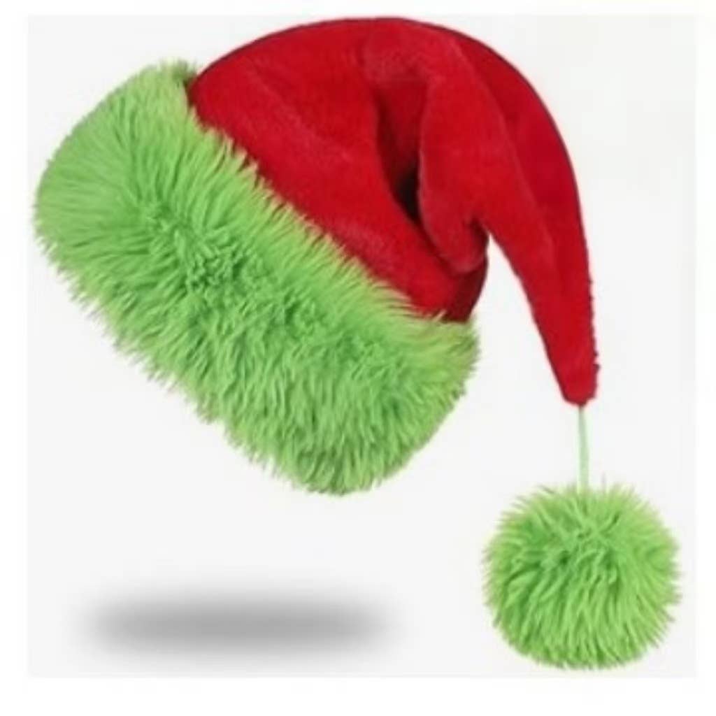 Plush Christmas hat with green brim