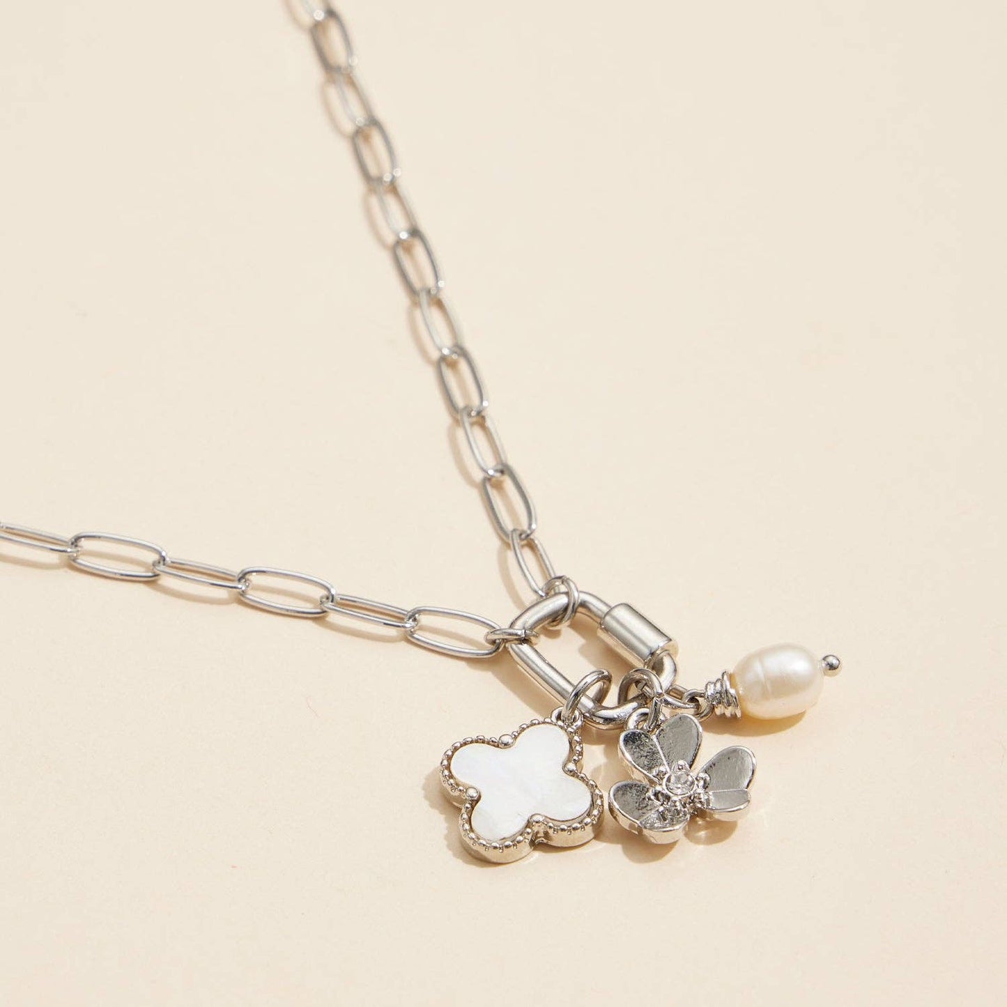Gold Dipped Necklace with Charms and Pearl Accent