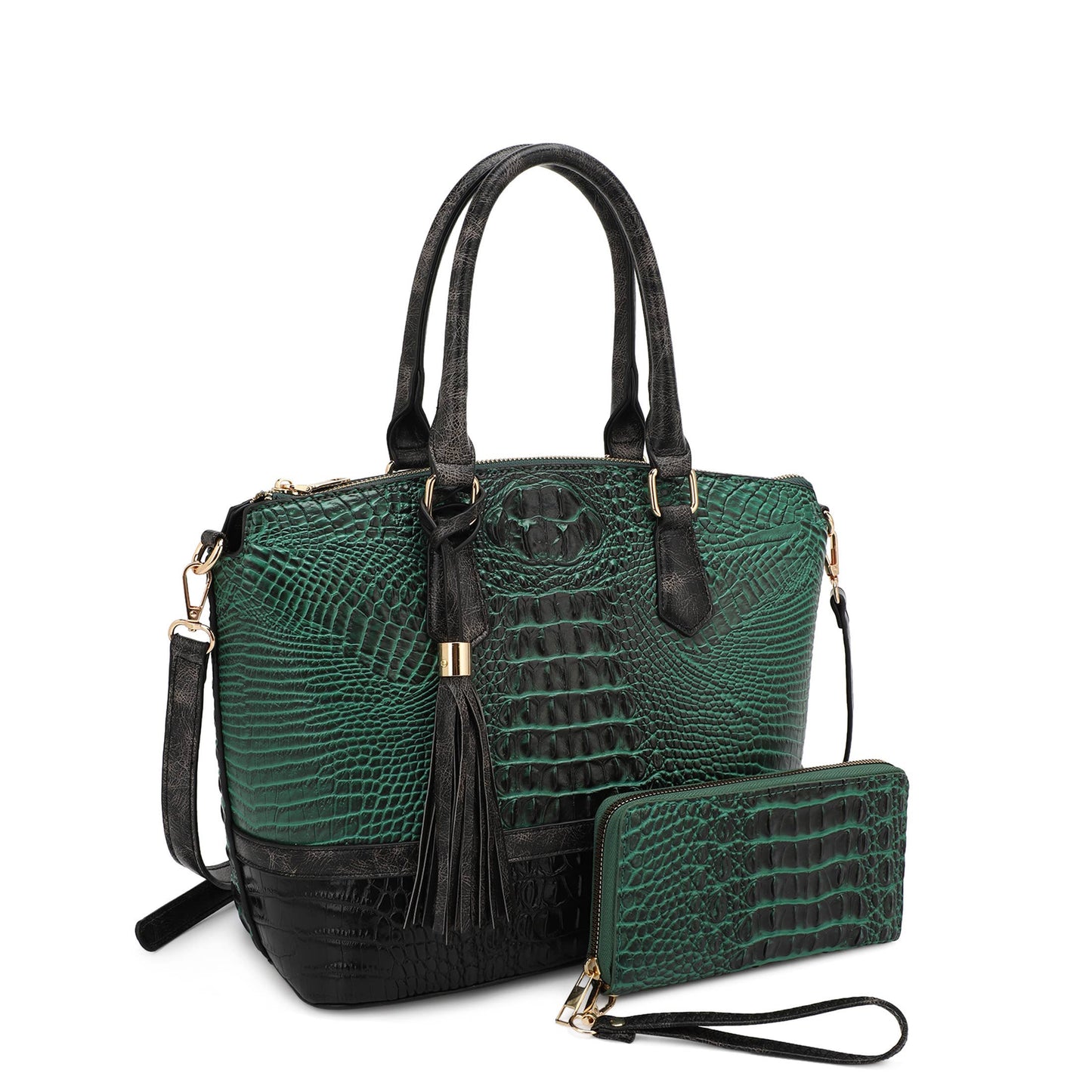 VERONICA TOTE CROC EMBOSSED TWO TONE WITH WALLET