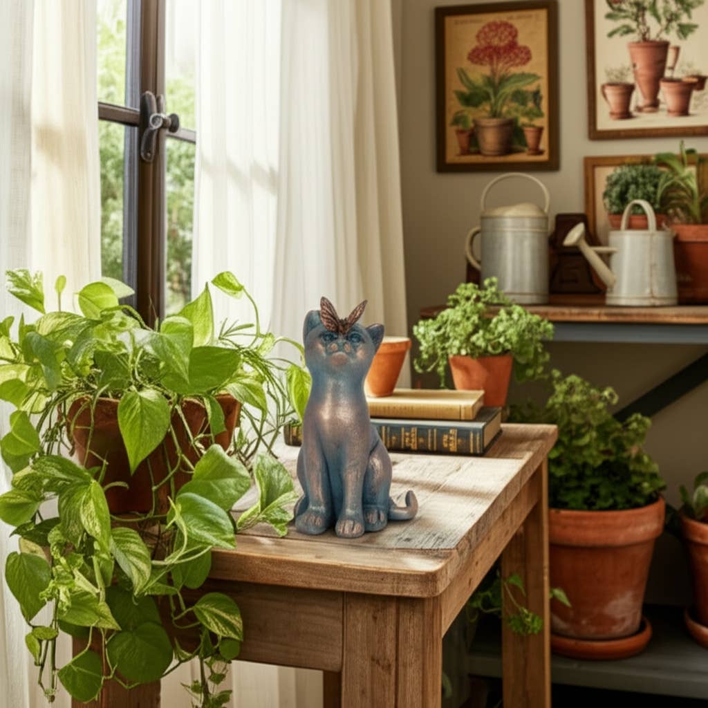 Sculpture - Multicolor Resin Butterfly on Cat's Nose, 8 in.