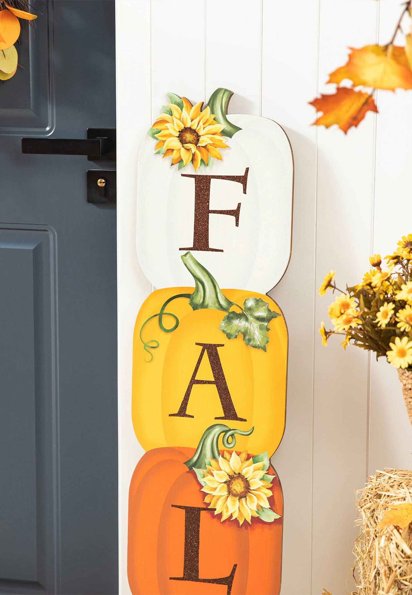 42"H Fall Wood Stacked Pumpkin Porch Decor