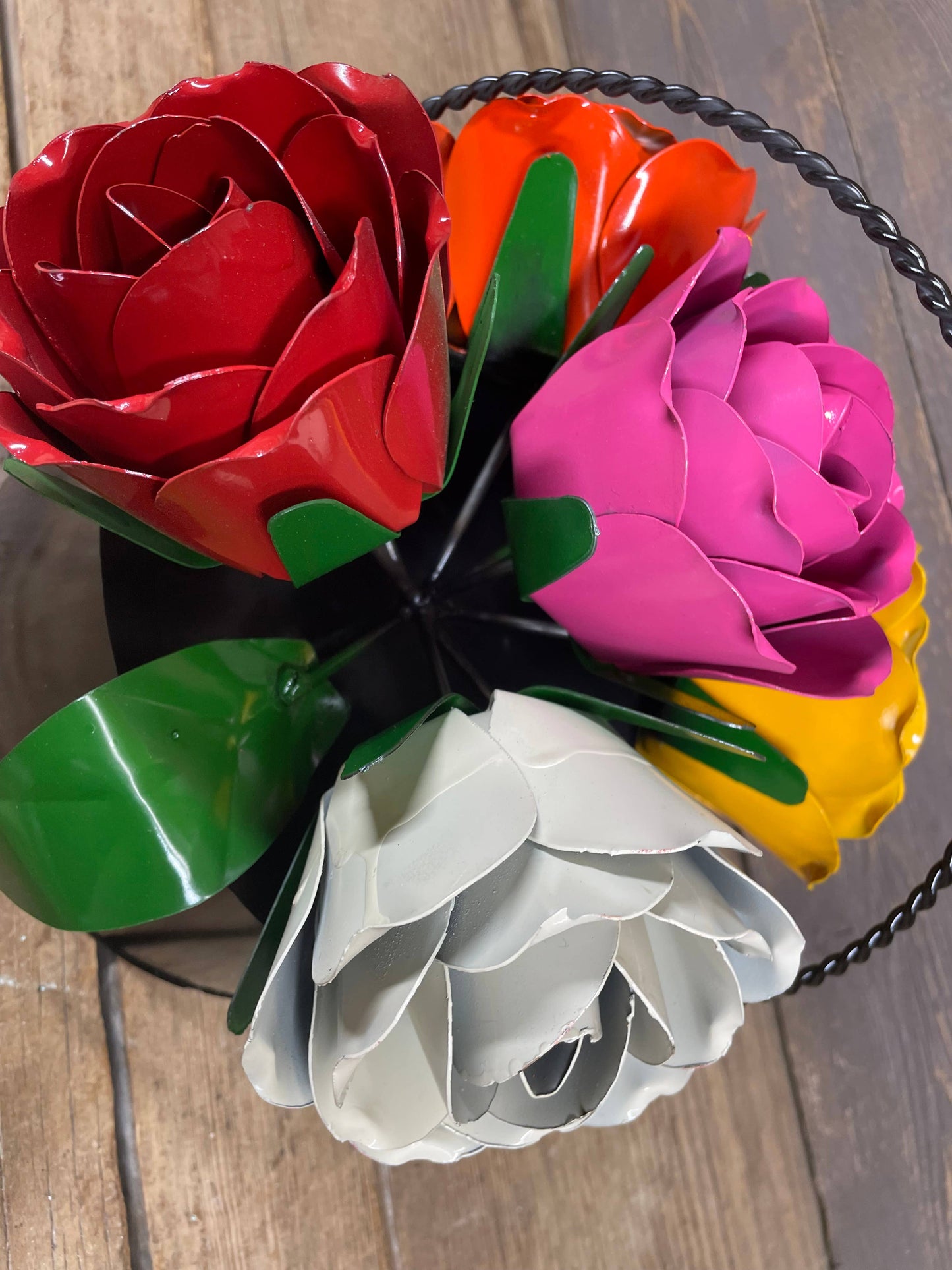 Bouquet of Roses-Metal-Handmade-12x9-Basket of Flowers-Color