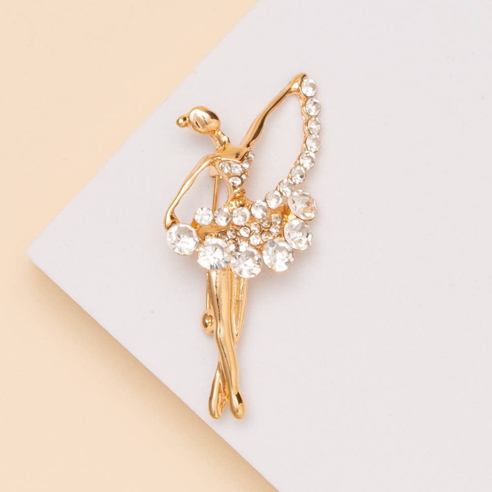 Rhinestone Ballerina Pin Brooch