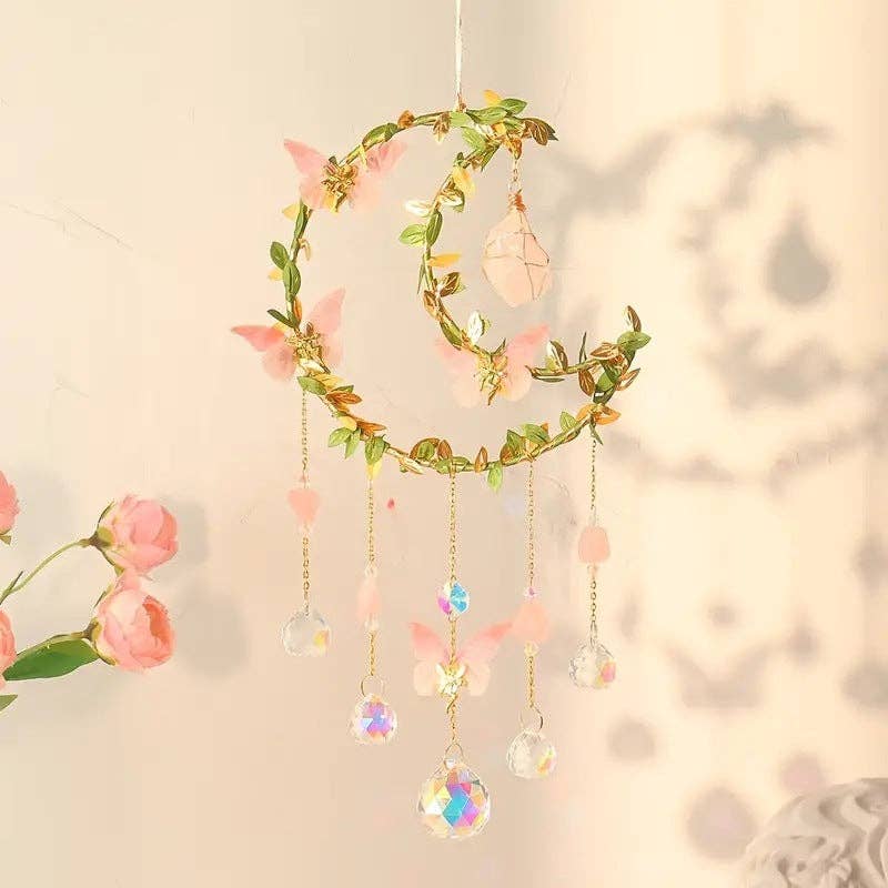 Leaves Butterfly Moon Crystal Suncatcher DP25D690