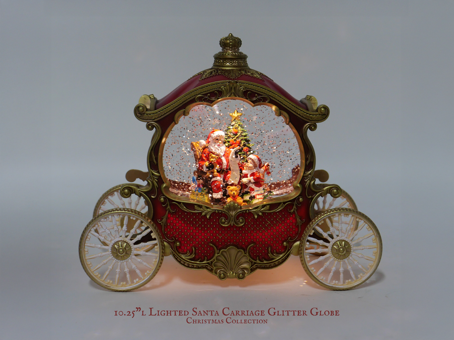 10.25"L Lighted Santa Carriage Glitter Globe, Xmas Decor