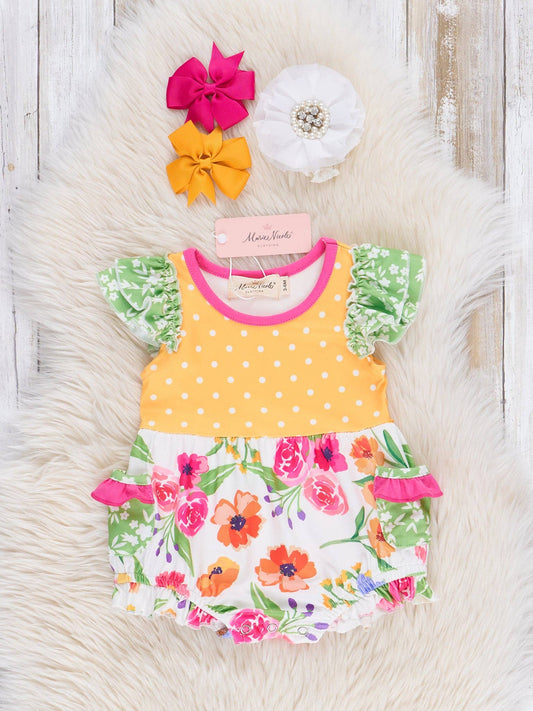 Wildflowers & Polka Dots Ruffle Bubble Romper