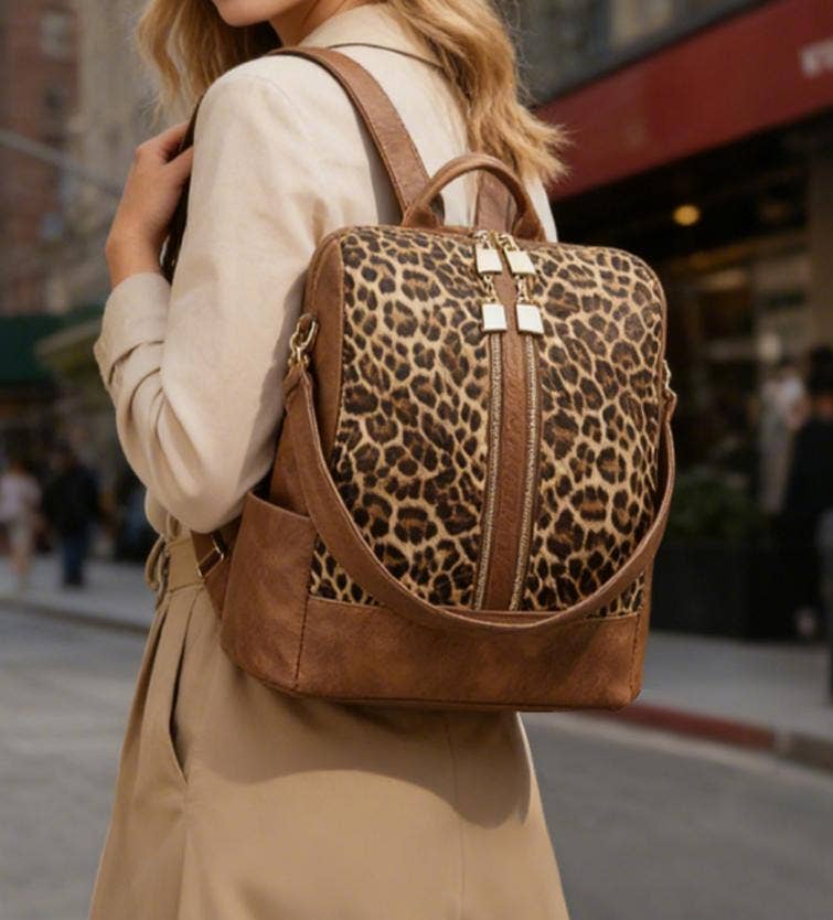 PU Checkered Backpack with Wristlet Pouch