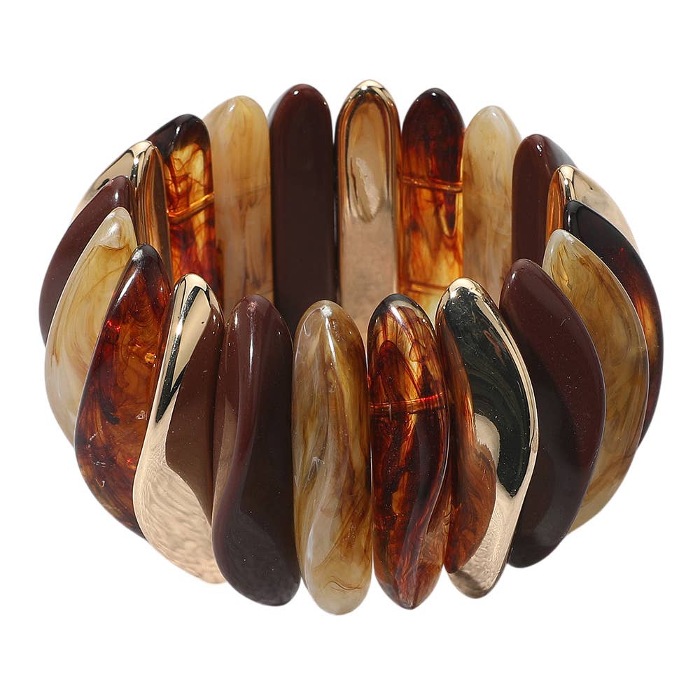 Celluloid Acetate Metal Abstract Bar Beaded Stretch Bracelet