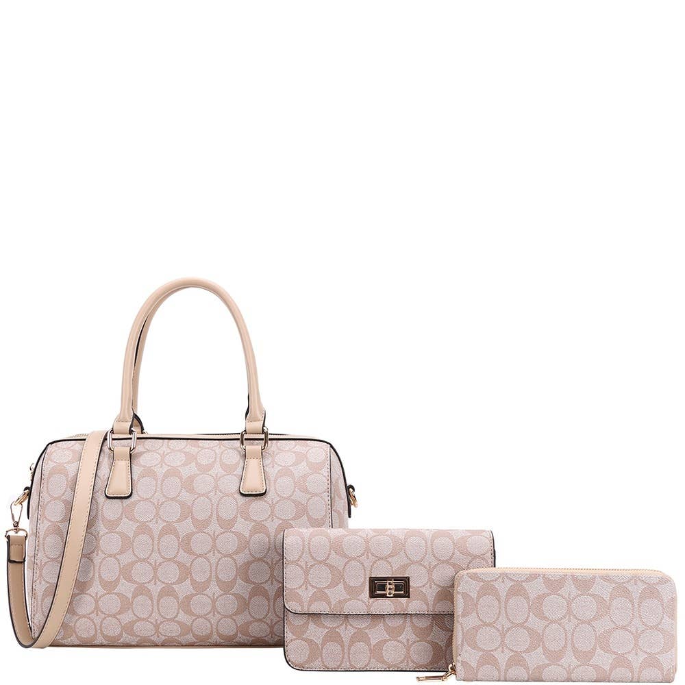 3IN1 OVAL PRINTED HANDLE DUFFLE BOSTON BAG SET