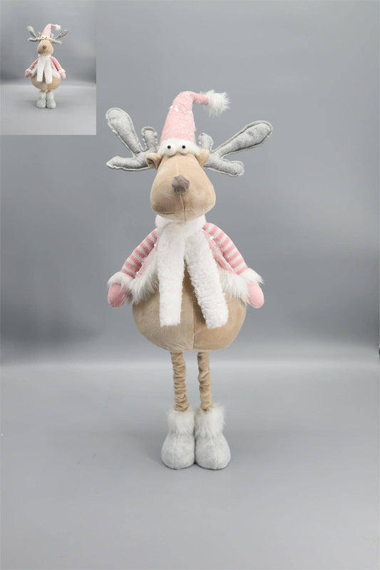 Reindeer with Pink Hat and Telescopic Legs Christmas Decor