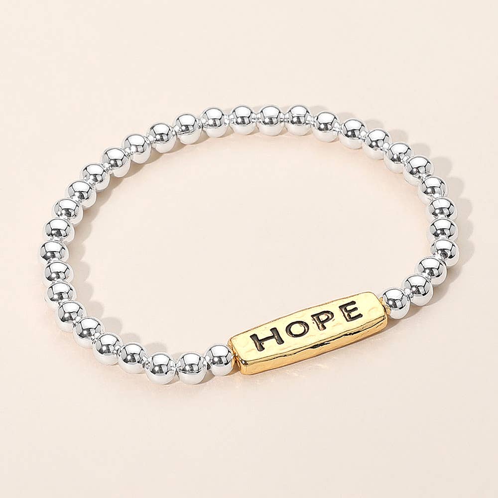 SECRET BOX_HOPE Message Engraved Beaded Stretch Bracelet