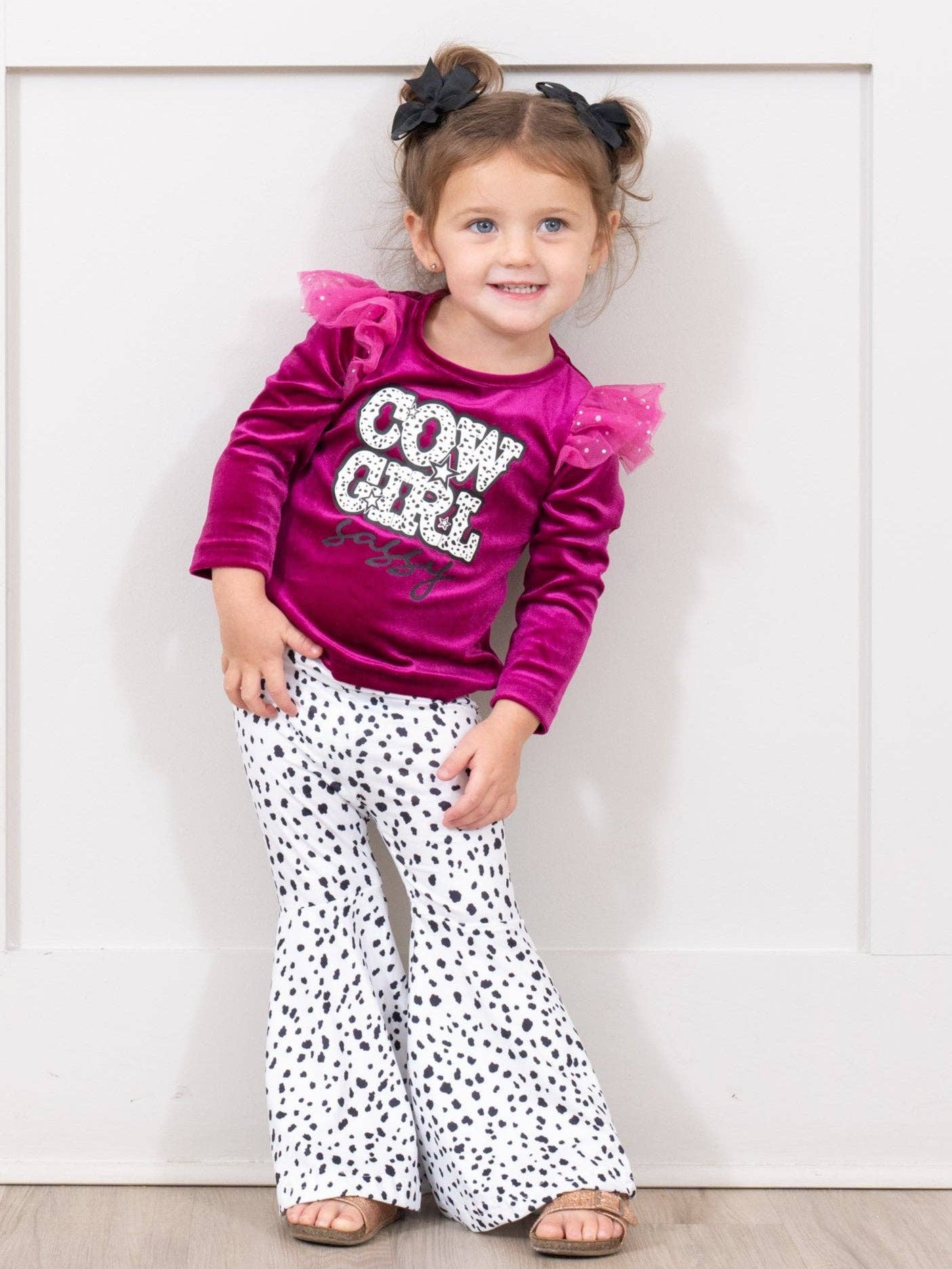 Maroon Cow Girl Velvet Bell Bottom Outfit - Restocked!