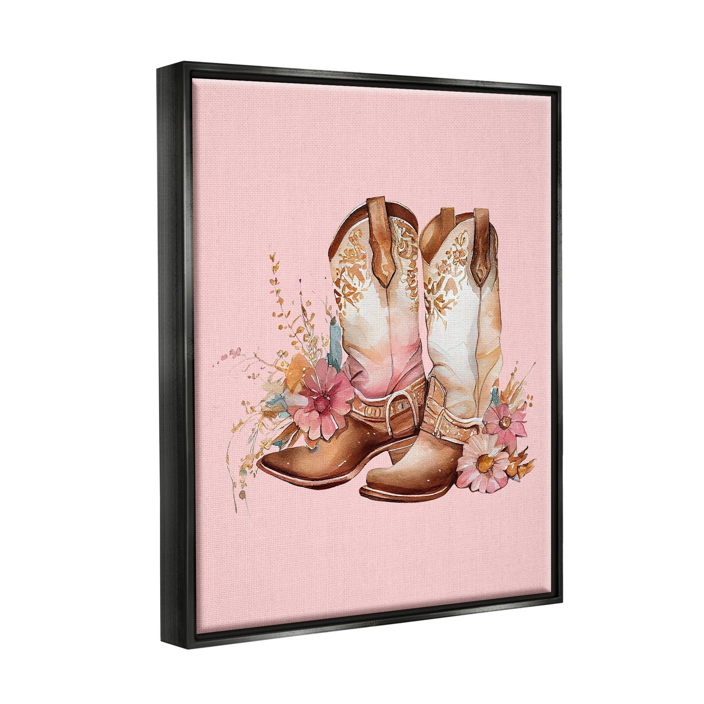Floral Pink Cowgirl Boots - Framed Wall Art
